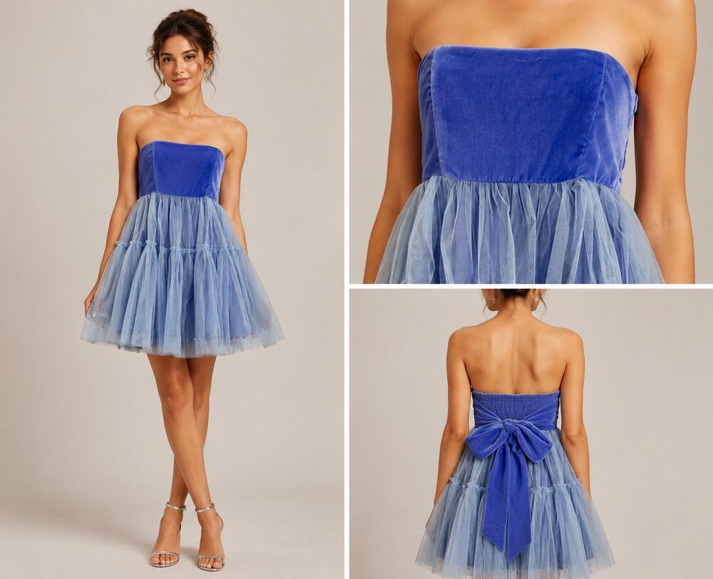 Free People Blue Velvet Tulle Strapless Mini Dress Women’s XS NWT Party